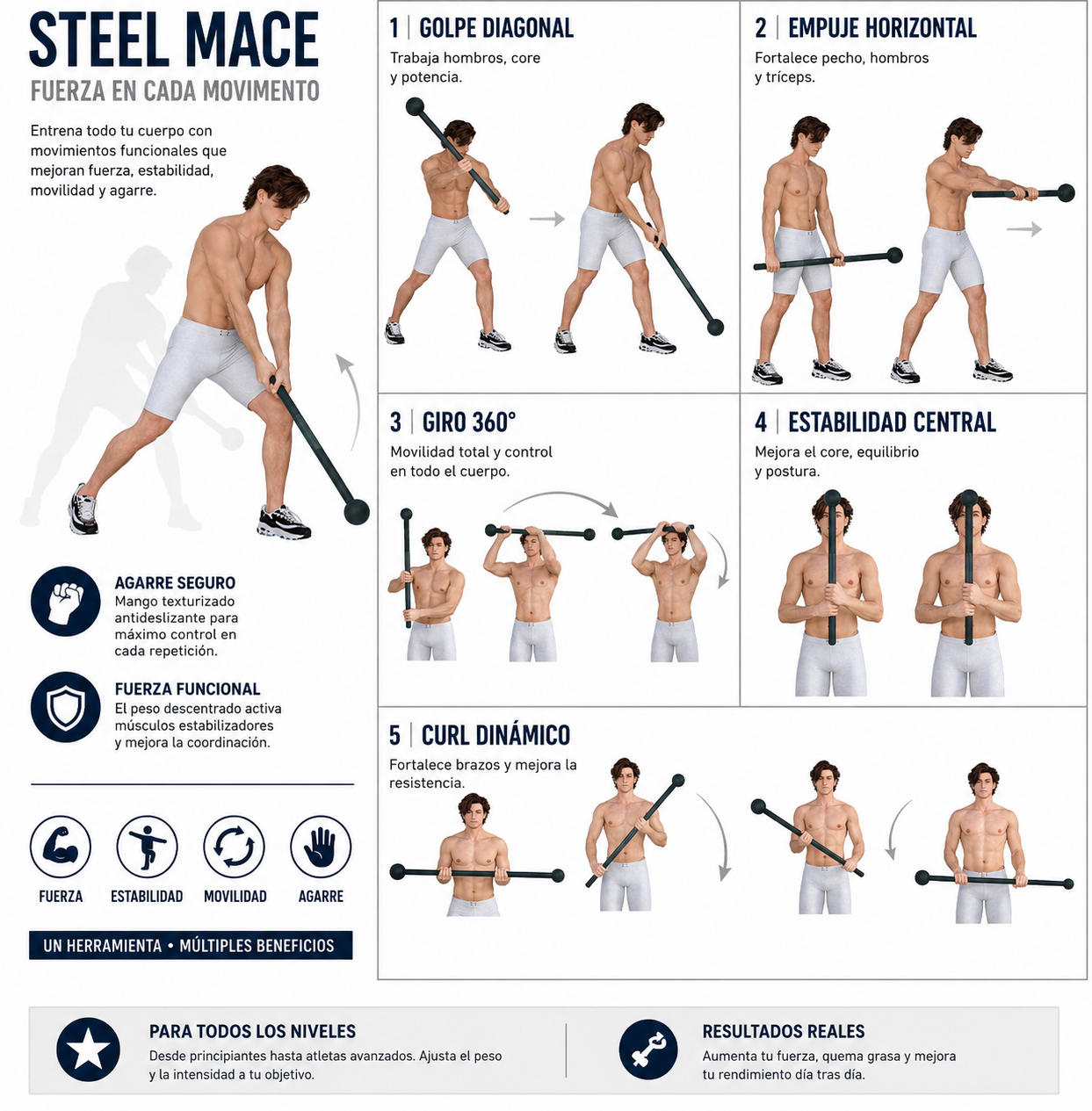 Steel Mace Bell for Strength Training, Support Full Body